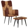 Armchair with footrest in genuine leather and brown canvas by vidaXL, Armchairs - Ref: Foro24-339676, Price: 85,29 €, Discoun...