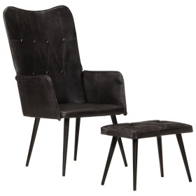 Sillón orejero con reposapiés cuero auténtico negro de vidaXL, Sillones - Ref: Foro24-339666, Precio: 110,99 €, Descuento: %