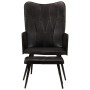 Sillón orejero con reposapiés cuero auténtico negro de vidaXL, Sillones - Ref: Foro24-339666, Precio: 110,51 €, Descuento: %