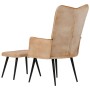 Sillón orejero con reposapiés cuero auténtico crema canela de vidaXL, Sillones - Ref: Foro24-339667, Precio: 100,14 €, Descue...