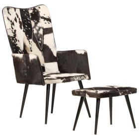 Sillón orejero con reposapiés cuero auténtico negro de vidaXL, Sillones - Ref: Foro24-339674, Precio: 132,99 €, Descuento: %