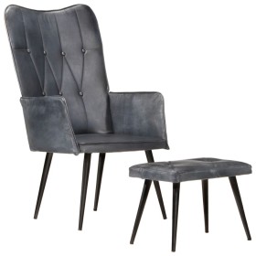 Wingback chair with footrest in genuine gray leather by vidaXL, Armchairs - Ref: Foro24-339665, Price: 104,99 €, Discount: %