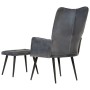 Sillón orejero con reposapiés cuero auténtico gris de vidaXL, Sillones - Ref: Foro24-339665, Precio: 104,52 €, Descuento: %