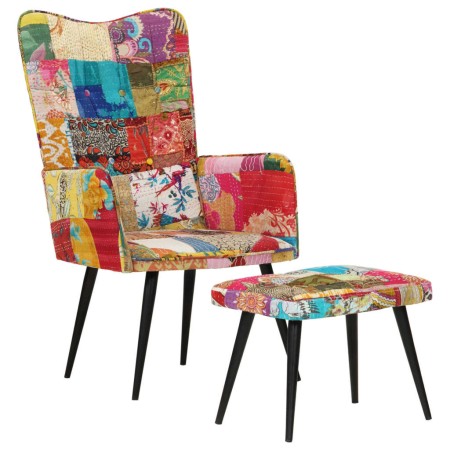 Sillón con reposapiés lona patchwork multicolor de vidaXL, Sillones - Ref: Foro24-339671, Precio: 137,99 €, Descuento: %