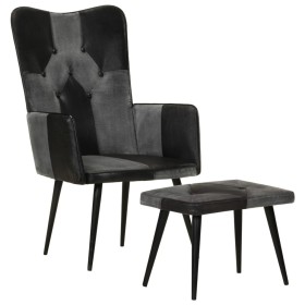 Sessel mit Fußstütze aus echtem Leder und schwarzem Segeltuch von vidaXL, Sessel - Ref: Foro24-339678, Preis: 96,00 €, Rabatt: %