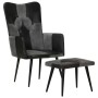 Sillón con reposapiés cuero auténtico y lona negro de vidaXL, Sillones - Ref: Foro24-339678, Precio: 96,00 €, Descuento: %