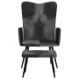 Sillón con reposapiés cuero auténtico y lona negro de vidaXL, Sillones - Ref: Foro24-339678, Precio: 96,99 €, Descuento: %