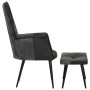 Sillón con reposapiés cuero auténtico y lona negro de vidaXL, Sillones - Ref: Foro24-339678, Precio: 96,99 €, Descuento: %