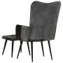 Sillón con reposapiés cuero auténtico y lona negro de vidaXL, Sillones - Ref: Foro24-339678, Precio: 96,99 €, Descuento: %