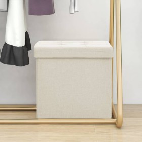 Klappbarer Hocker mit Aufbewahrung aus synthetischem Leinen in Creme Weiß von vidaXL, Klapphocker und Stühle - Ref: Foro24-33...