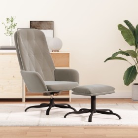 Sillón de relax con taburete terciopelo gris claro de vidaXL, Sillones - Ref: Foro24-3097630, Precio: 120,99 €, Descuento: %