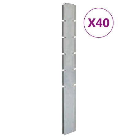 Postes de valla de jardín 40 uds acero galvanizado plata 160 cm de vidaXL, Postes de cerca - Ref: Foro24-3196220, Precio: 1,0...