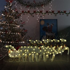 Weihnachtsdekoration aus Rentieren und goldenem Gartenschlitten 140 LEDs von vidaXL, Weihnachtsbeleuchtung - Ref: Foro24-3100...