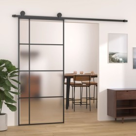 ESG glass and black aluminum sliding door 90x205 cm by vidaXL, Doors for the home - Ref: Foro24-151683, Price: 172,24 €, Disc...