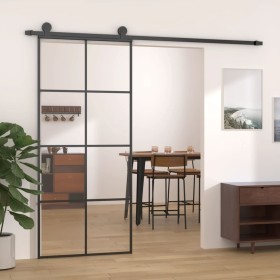 ESG glass and black aluminum sliding door 90x205 cm by vidaXL, Doors for the home - Ref: Foro24-151670, Price: 149,24 €, Disc...