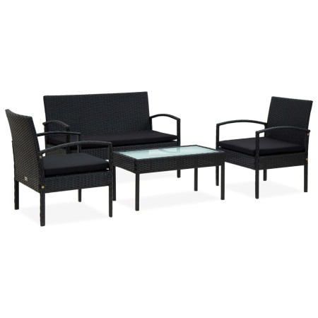 Set de muebles de jardín 4 pzas y cojines ratán sintético negro de vidaXL, Conjuntos de jardín - Ref: Foro24-45788, Precio: 2...