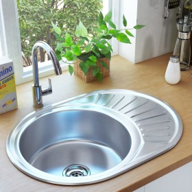 Kitchen sink with strainer and oval stainless steel siphon by vidaXL, Sinks - Ref: Foro24-145072, Price: 65,46 €, Discount: %