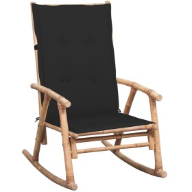 Silla mecedora con cojín bambú de vidaXL, Sillas de jardín - Ref: Foro24-3063910, Precio: 125,99 €, Descuento: %