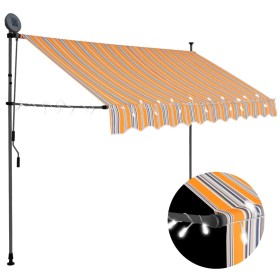 Toldo retráctil manual con LED amarillo y azul 300 cm de vidaXL, Toldos - Ref: Foro24-145852, Precio: 82,22 €, Descuento: %