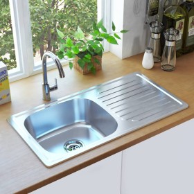 Kitchen sink with stainless steel strainer and siphon by vidaXL, Sinks - Ref: Foro24-145073, Price: 81,64 €, Discount: %