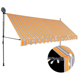 Manual retractable awning with yellow and blue LED lights, 400 cm. by vidaXL, Awnings - Ref: Foro24-145854, Price: 89,99 €, D...