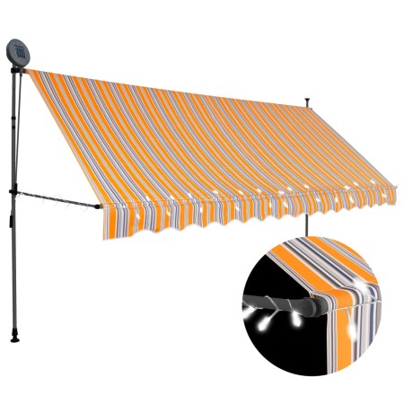 Manual retractable awning with yellow and blue LED 350 cm by vidaXL, Awnings - Ref: Foro24-145853, Price: 97,72 €, Discount: %