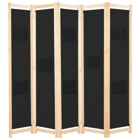 Biombo divisor de 5 paneles de tela negro 200x170x4 cm de vidaXL, Divisores de ambientes - Ref: Foro24-248185, Precio: 72,99 ...