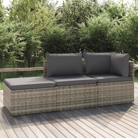 3-teiliges Gartenmöbel-Set und Kissen synthetisches Rattangrau von vidaXL, Outdoor-Sofas - Ref: Foro24-318677, Preis: 261,99 ...