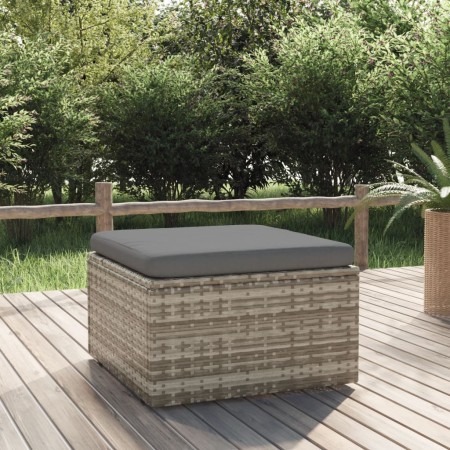 Reposapiés de jardín con cojín ratán sintético gris 55x55x30 cm de vidaXL, Sofás de exterior - Ref: Foro24-318668, Precio: 88...