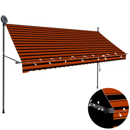 Toldo manual retráctil con LED naranja y marrón 300 cm de vidaXL, Toldos - Ref: Foro24-145880, Precio: 95,99 €, Descuento: %