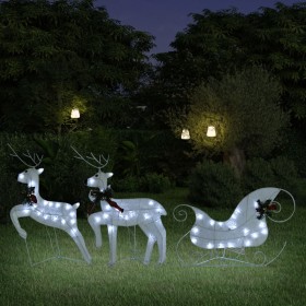 Decoración navideña de renos y trineo de jardín blanco 60 LED de vidaXL, Luces de Navidad - Ref: Foro24-342682, Precio: 28,79...