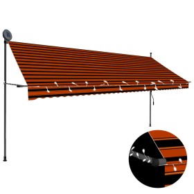 Retractable manual awning with orange and brown LED lights, 400 cm. by vidaXL, Awnings - Ref: Foro24-145882, Price: 123,99 €,...