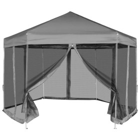 Carpa desplegable hexagonal 6 paredes laterales gris 3,6x3,1 m de vidaXL, Carpas y cenadores - Ref: Foro24-42111, Precio: 125...