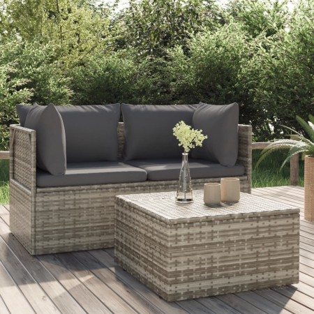 3-teiliges Gartenmöbel-Set und Kissen synthetisches Rattangrau von vidaXL, Outdoor-Sofas - Ref: Foro24-318675, Preis: 276,33 ...