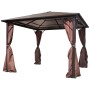 Cenador con cortina marrón aluminio 300 x 300 cm de vidaXL, Carpas y cenadores - Ref: Foro24-41625, Precio: 547,65 €, Descuen...