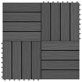 Outdoor Deep Embossed WPC Porch Tiles 30x30 cm 1 m² Black 11 pcs by vidaXL, Floors and carpets - Ref: Foro24-45036, Price: 69...