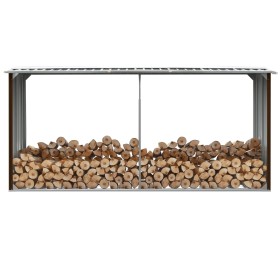 Casetilla para leña acero galvanizado marrón 330x92x153 cm de vidaXL, Accesorios para bolsas y soportes de leña - Ref: Foro24...