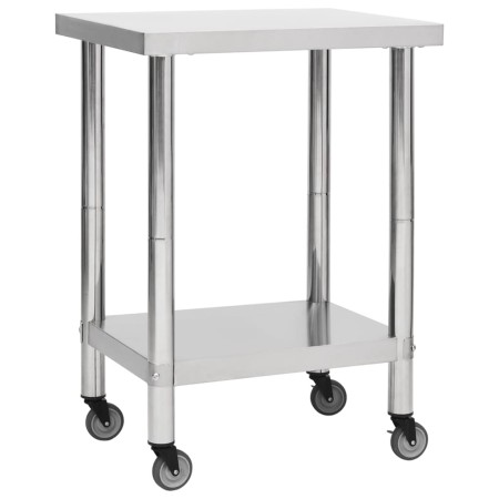 Stainless steel kitchen work table with wheels 60x45x85 cm by vidaXL, Restoration - Ref: Foro24-51632, Price: 156,40 €, Disco...