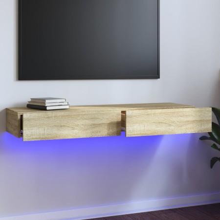 Mueble para TV con luces LED roble Sonoma 120x35x15,5 cm de vidaXL, Muebles TV - Ref: Foro24-832866, Precio: 69,85 €, Descuen...