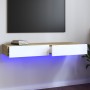 Mueble de TV con luces LED blanco y roble Sonoma 120x35x15,5 cm de vidaXL, Muebles TV - Ref: Foro24-832868, Precio: 72,89 €, ...