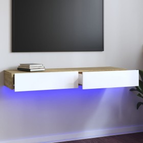 Mueble de TV con luces LED blanco y roble Sonoma 120x35x15,5 cm de vidaXL, Muebles TV - Ref: Foro24-832868, Precio: 72,99 €, ...