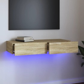 Mueble de TV con luces LED roble Sonoma 90x35x15,5 cm de vidaXL, Muebles TV - Ref: Foro24-832875, Precio: 54,99 €, Descuento: %