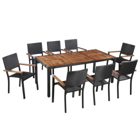 Set comedor jardín 9 pzas ratán sintético y madera acacia negro de vidaXL, Conjuntos de jardín - Ref: Foro24-43936, Precio: 6...