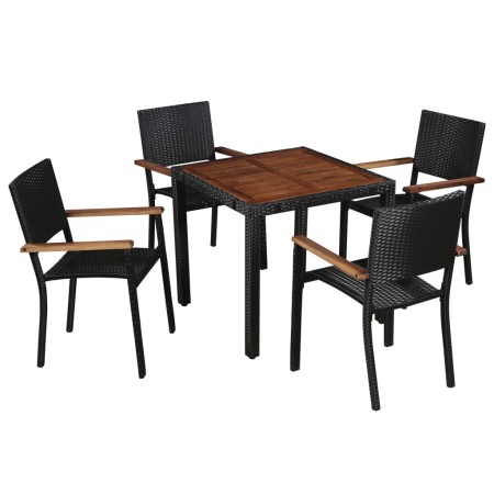 Set comedor jardín 5 pzas ratán sintético y madera acacia negro de vidaXL, Conjuntos de jardín - Ref: Foro24-43934, Precio: 3...