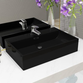 Ceramic sink with tap hole 76x42.5x14.5 cm black by vidaXL, Sinks - Ref: Foro24-142743, Price: 189,99 €, Discount: %