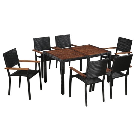 Set comedor jardín 7 pzas ratán sintético y madera acacia negro de vidaXL, Conjuntos de jardín - Ref: Foro24-43935, Precio: 4...