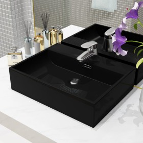 Lavabo con orificio para grifo cerámica negro 51,5x38,5x15 cm de vidaXL, Lavabos - Ref: Foro24-142741, Precio: 111,66 €, Desc...