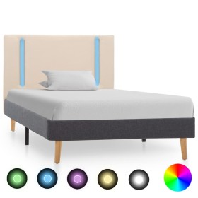 Bed frame with LED cream and dark gray fabric 100x200 cm by vidaXL, Beds and slatted bases - Ref: Foro24-286770, Price: 152,9...