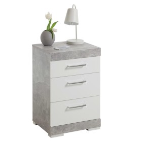 FMD Bedside table with 3 drawers in concrete grey and high gloss white by FMD, Nightstands - Ref: Foro24-428707, Price: 148,2...