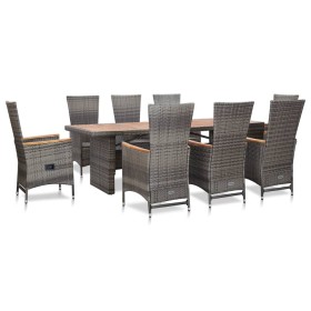 Set de comedor de jardín 9 pzas y cojines ratán sintético gris de vidaXL, Conjuntos de jardín - Ref: Foro24-46047, Precio: 1,...